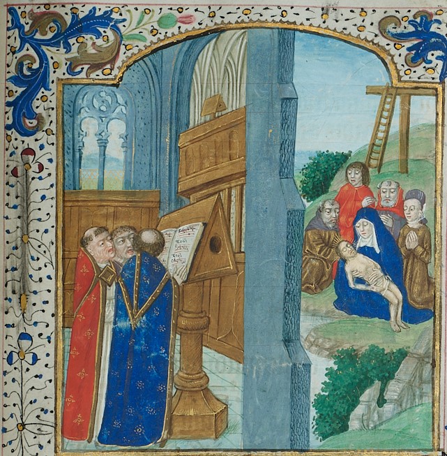 I love manuscripts within manuscripts! I'm currently working with SJC MS 82, a beautiful 15th century book of hours, and wanted to share this image of a manuscript within a manuscript! SJC MS 82 will be available to view on Digital Bodleian soon.