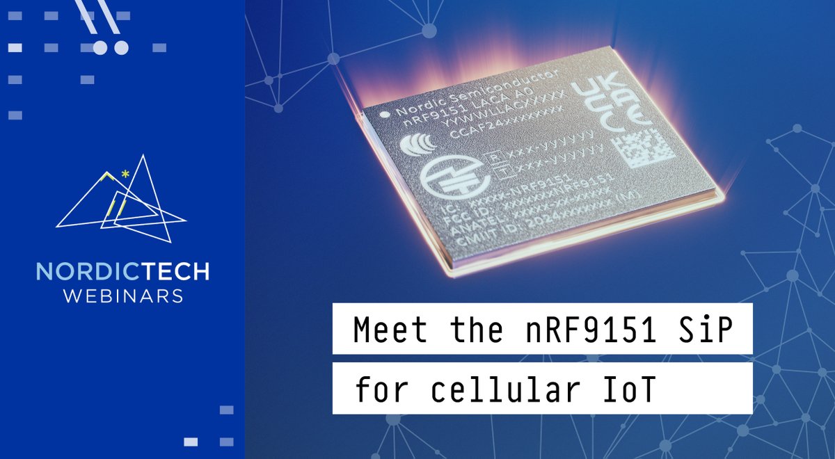 NordicTweets's tweet photo. Friendly reminder: Join our webinar today at 9 AM to learn about the key benefits and features of #nRF9151 SiP, get an out-of-the-box experience of the nRF9151 DK, and see an end-to-end connectivity demo between the DK and #nRFCloud.
Register now 👉https://t.co/19lTBKrSAB https://t.co/KmRwPpfERb