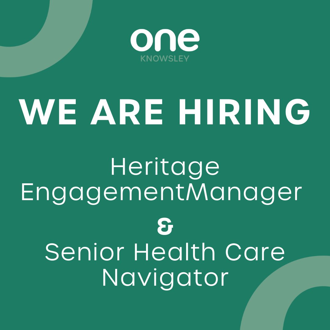 Are you passionate about making a difference in your community? We have TWO exciting opportunities to join #OneKnowsley 

Senior mental health care navigator - lnkd.in/eYrPDdsB.
Heritage engagement manager - lnkd.in/esEKB4hg.

Deadline 10th November
#Knowsley