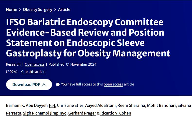 🔥🔥🔥IFSO POSITION STATEMENT ON ENDOSCOPIC SLEEVE GASTROPLASTY

Read the full text here:
link.springer.com/article/10.100…