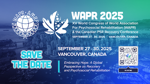 🗓️ Save the date and call for Abstracts
September 27-30, 2025, Vancouver

XV World Congress of the World Association for Psychosocial Rehabilitation and the Canadian PSR Recovery Conference

conference.psrrpscanada.ca/abstracts/