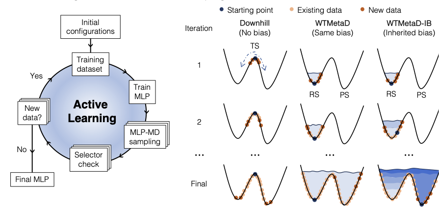 Duarte Group (@duarte_group) on Twitter photo Happy to share our latest preprint on reactive MLPs! <a href="/OxfordChemistry/">Oxford Chemistry</a> #compchem
Our strategy combines WTMetaD + (inherited bias) AL (WTMetaD/WTMetaD-IB AL) to train MLPs efficiently without prior knowledge of TSs or costly AIMD calculations. Feedback and comments are welcome! Happy to share our latest preprint on reactive MLPs! <a href="/OxfordChemistry/">Oxford Chemistry</a> #compchem
Our strategy combines WTMetaD + (inherited bias) AL (WTMetaD/WTMetaD-IB AL) to train MLPs efficiently without prior knowledge of TSs or costly AIMD calculations. Feedback and comments are welcome!