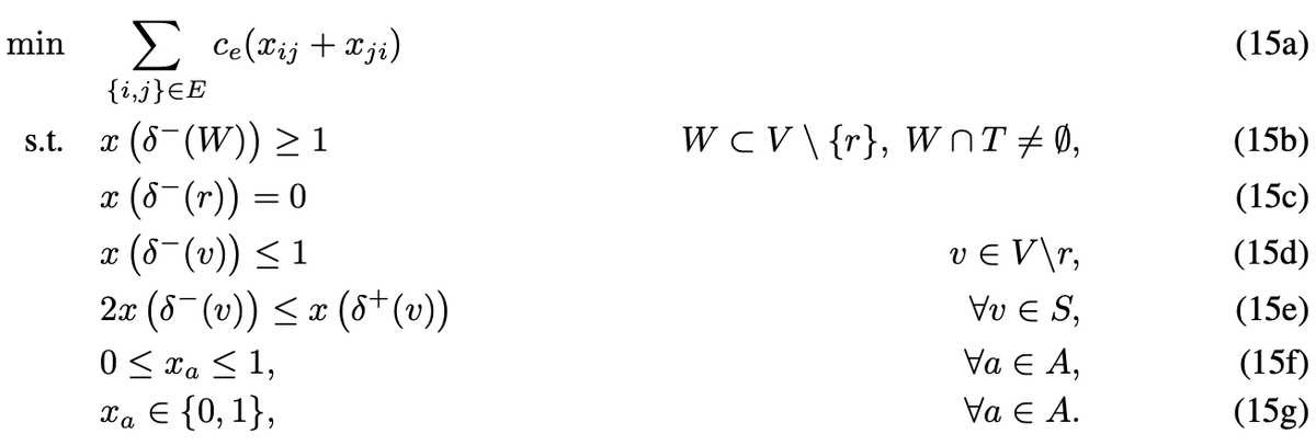 🚀It's available our (with A.M. Bernardelli, @famo2spaghi et. al) latest work, where we provide new insights for the integrality gap of the metric Steiner Tree Problem via a tailored ILP formulation!  

📄Preprint available here: optimization-online.org/2024/05/on-the…

<a href="/comp_opt/">CompOpt</a>