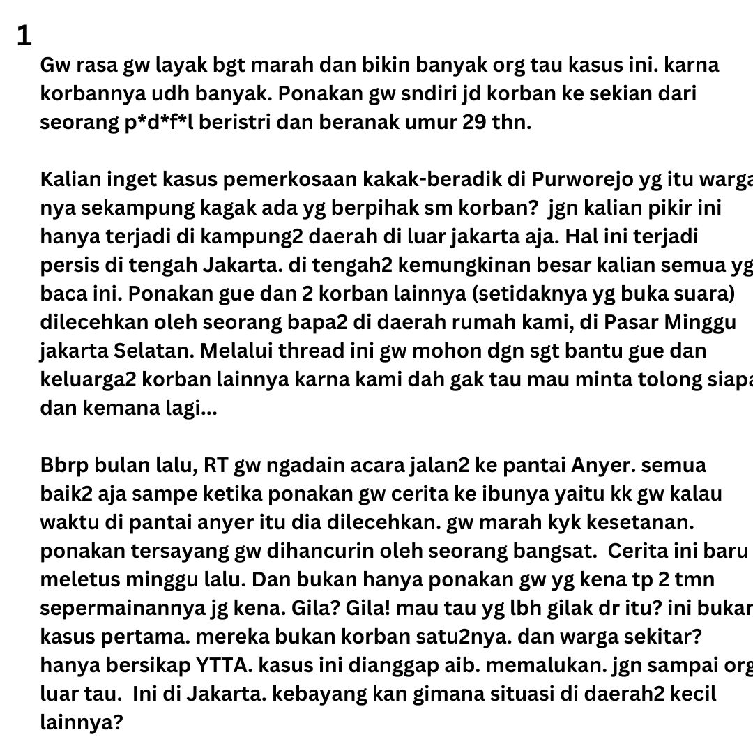 TW: abang-adek p*d*f*l di Pasar Minggu Jakarta Selatan.

Ini prcbaan thread gw yg ksekian stlh entah brp kali kena restriction smpe ilang thread gw. Tlg bantu gw dan keluarga korban lainnya guyss!!! Gw akan coba bikin thread ini pelan2.
<a href="/mardiasih/">Kalis Mardiasih</a> <a href="/mazzini_gsp/">Mazzini</a> <a href="/BudiBukanIntel/">Furry Irwandi 🐿🦉🎨🔮🧟‍♀️☔🦚🍂🔨📜</a>