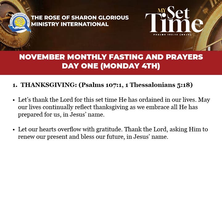 ROSGMI's tweet image. 3 -Day Fasting and Prayer. Prayer guide for Day 1 – Monday, 4th November 2024.
 
Swipe left ➡

#MySetTime

#PrayerGuide #PrayerMeeting #ROSGMI
 #FastingAndPrayer #November2024