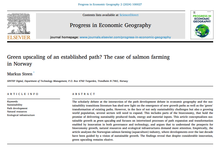 💡New Open Access Alert!
'Green upscaling of an established path? The case of salmon farming in Norway' by <a href="/MrksSteen/">m</a> 

sciencedirect.com/science/articl…