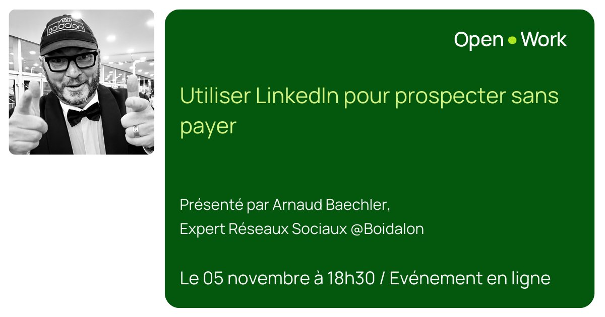 🔎 Découvrez comment exploiter pleinement LinkedIn, la plateforme incontournable pour les professionnels, sans dépenser un centime. 

📅 Le 5 novembre 2024 à 18h30
🎙️ Animé par <a href="/arnaudbaechler/">ABCD Boidalon Consulting Digital</a> <a href="/Boidalon/">🧡 #🅱︎🅾︎🅸🅳🅰︎🅻🅾︎🅽 🧡</a>, le spécialiste des réseaux sociaux

👉🏻 hubs.li/Q02VFqKj0