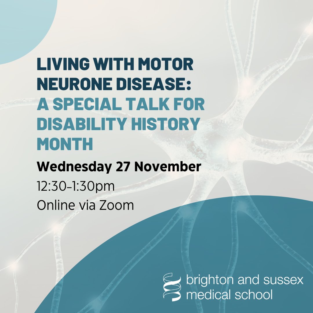 📢 Living with Motor Neurone Disease: #DisabilityHistoryMonth Talk

🗓️ Wed 27 Nov
⏰ 12:30–1:30 pm
📍 Online via Zoom

Join experts to explore living well with motor neurone disease (#MND), local support, and research.

Register 👉bit.ly/4fyGWmS