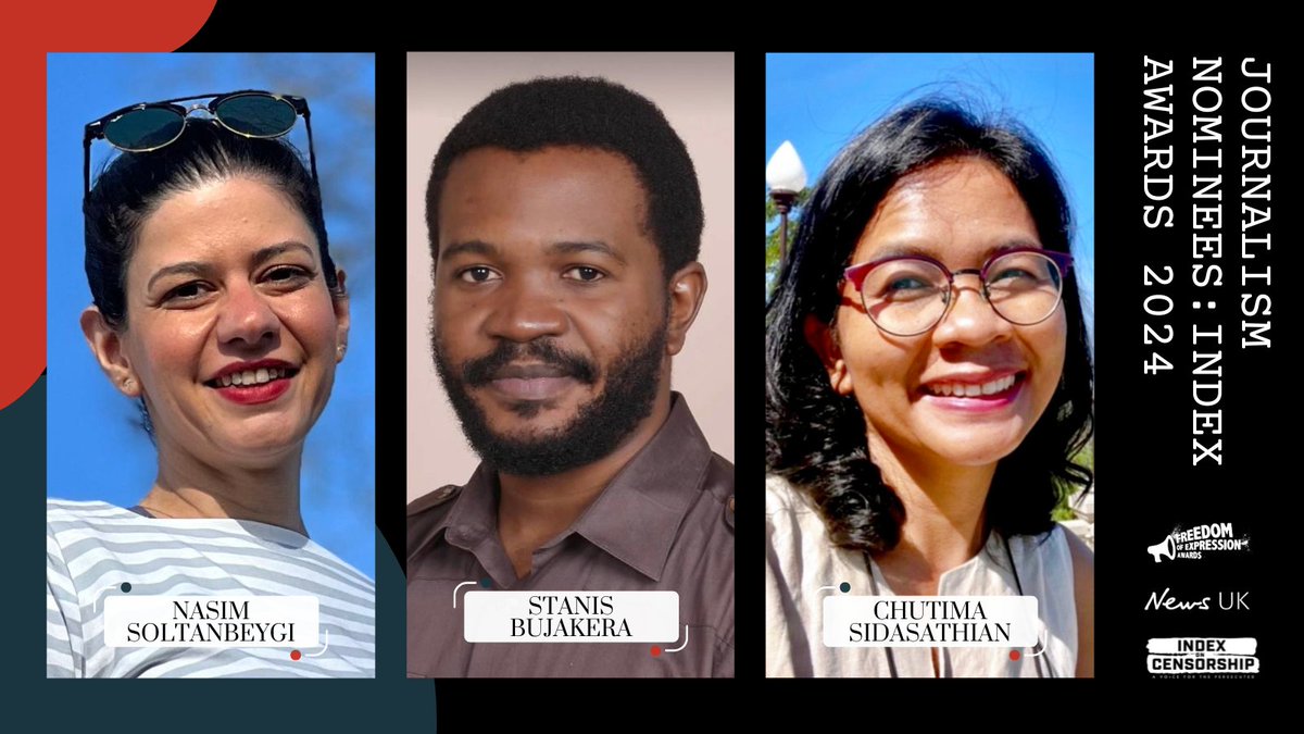The journalism category celebrates courageous, high-impact and determined journalism that exposes censorship and threats to free expression. This year’s shortlist includes Stanis Bujakera, Chutima Sidasathian and Nasim Soltanbeygi.
indexoncensorship.org/awards-2024-jo…