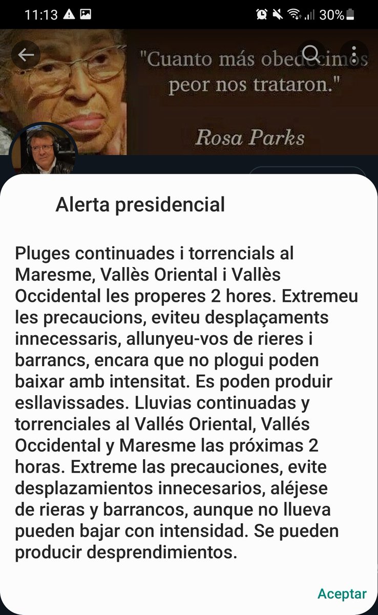manelmarquez's tweet photo. Nos acaba de llevar la alerta presidencial. Estamos en el Vallès Occidental (Barcelona -Catalunya).
Hagamos caso a las indicaciones
#Terrassa
#AlertaTormenta https://t.co/csp64cfWHo