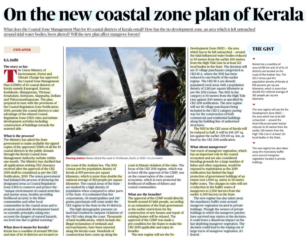 imRavikantYadav's tweet photo. 'On the new Coastal zone plan of Kerala'

:An informative article by Sh K.S. Sudhi
@kssudhi 

CRZ kotification 2019, changes- reasons, #CZMP - process, impact on #Kerala - benefits,No development Zone- impact #Environment #Mangroves &amp;
More info..

#UPSC 
Source: TH https://t.co/H30b0MQ4kB