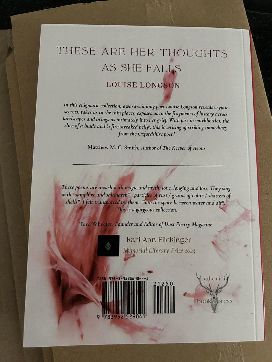 KFMemorialPrize's tweet photo. Finally!  Printers' Proof  of These Are Her Thoughts As She Falls by @LouisePoetical  has arrived! Looking gorgeous 😎 @MarkAntonyOwen @jessicainclan @SamRasnake @CharlotteOlivr @JulesJumping @IrigarayJulie @suewatling @jamesmcconachi1 @WaltonPoetry @ZoeBrigley @SeaGoatScreams https://t.co/R3IQUymbgN