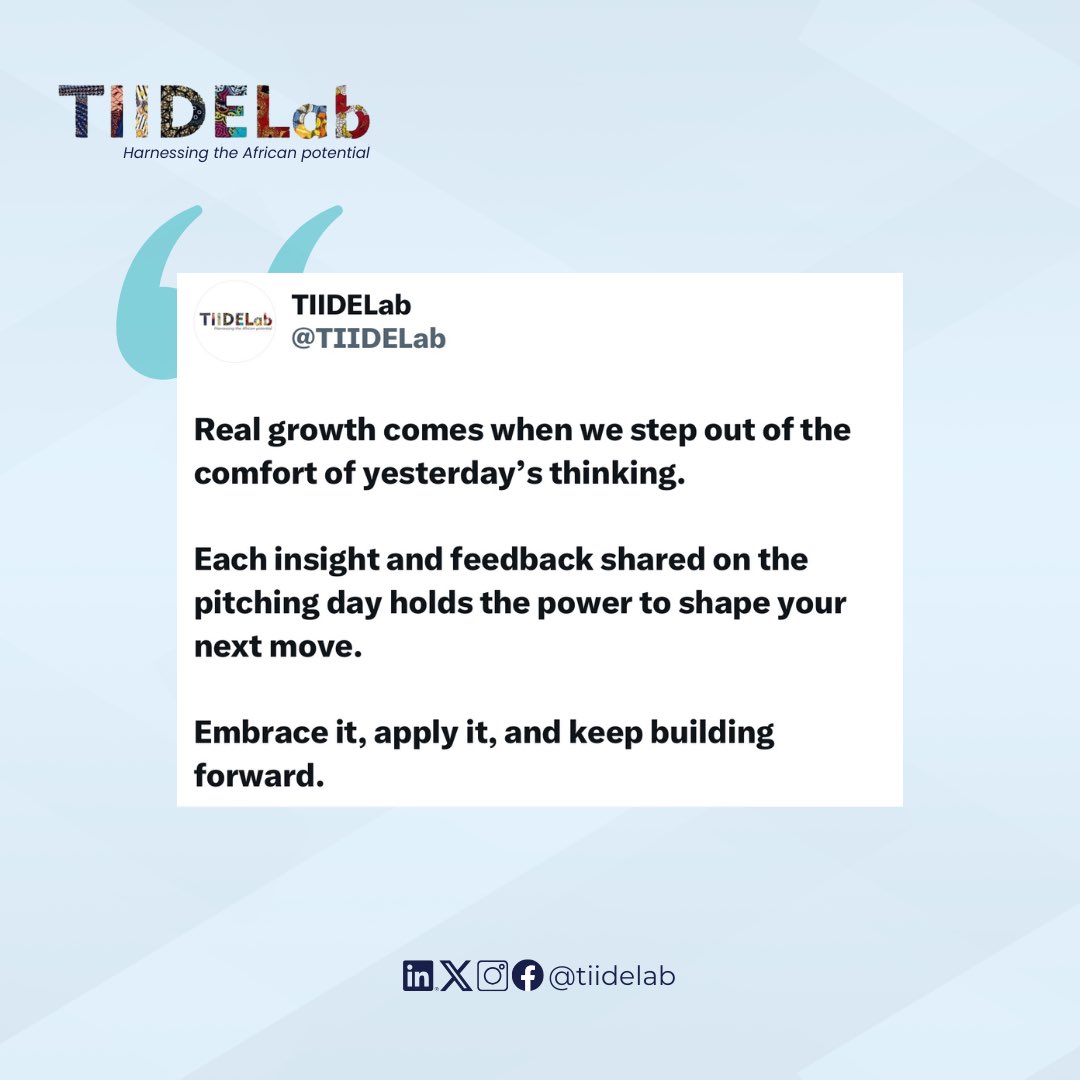 TIIDELab's tweet photo. Real growth isn’t about staying comfortable. It’s about using new insights to build, adapt, and keep moving forward.
Stay motivated this week and apply all you learnt last week.
#Mondaymotivaion #stayinspired #TIIDELab https://t.co/PnzcNXqwc2