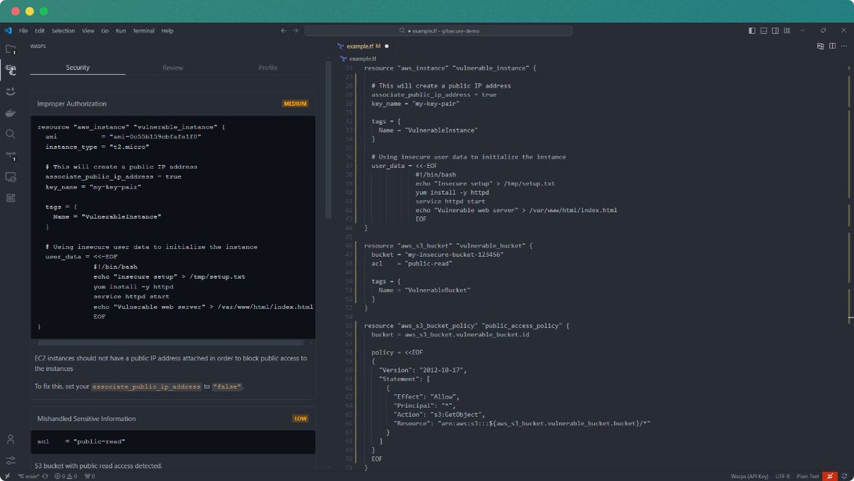 WaspsAI's tweet image. Wasps helps developers write safe Infrastructure-as-Code (IaC) directly in their IDE. #IaC #CloudSecurity