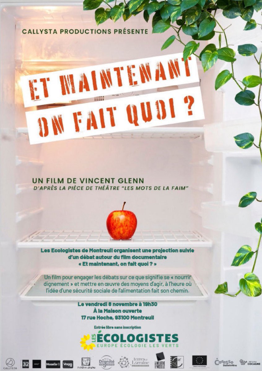 Les Écologistes - EELV 93 (@eelv93) on Twitter photo Comment permettre à chacune et chacun de se nourrir dignement? Projection et débat autour du film de Vincent Glenn « Et maintenant on fait quoi? » organise par <a href="/EELVmontreuil/">Les Écologistes - EELV Montreuil</a> à la Maison Ouverte 17 rue Hoche Montreuil le vendredi 08/11 18h30. Venez nombreux! Comment permettre à chacune et chacun de se nourrir dignement? Projection et débat autour du film de Vincent Glenn « Et maintenant on fait quoi? » organise par <a href="/EELVmontreuil/">Les Écologistes - EELV Montreuil</a> à la Maison Ouverte 17 rue Hoche Montreuil le vendredi 08/11 18h30. Venez nombreux!