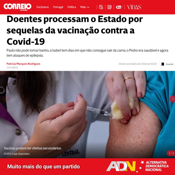 Reportagem da CMTV, hoje, dia 4/11, pelas 21h30, sobre os efeitos secundários que as vacinas experimentais provocaram nos portugueses levados a acreditar que eram seguras ou obrigados a tomar para não perder os seus empregos.