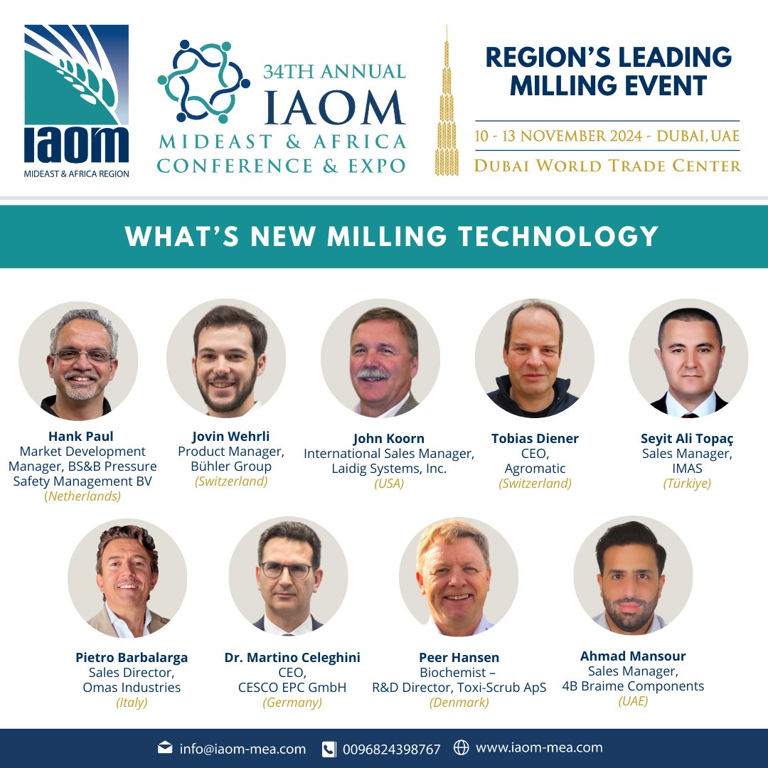 We’re excited to welcome our speakers for the "What's New Milling Technology" session at the 34th IAOM MEA Conference &amp; Expo 2024 in Dubai, UAE!

Join us to discover the topics each speaker will be presenting!

iaom-mea.com/IAOM-DUBAI-202…