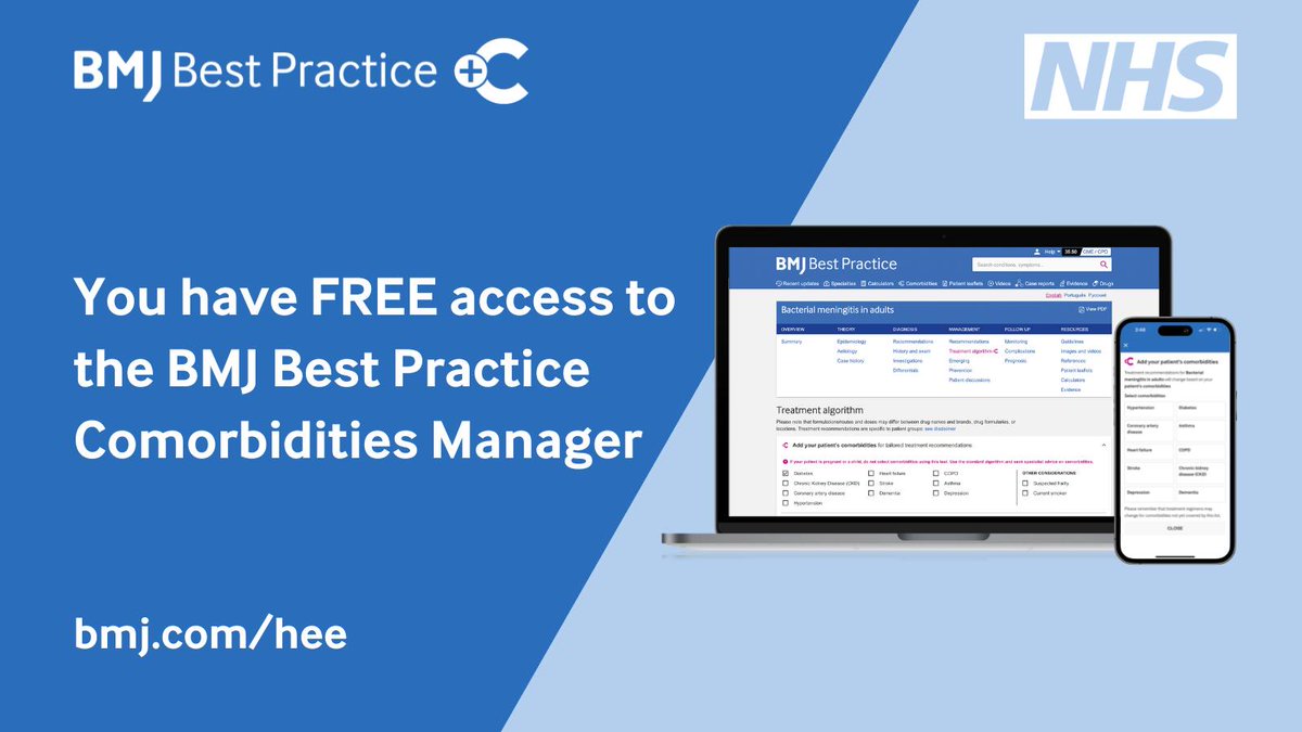 Don't forget all DBTH colleagues and learners have access to BMJ Best Practice. The comorbidities manager is your go-to resource for expert guidance on the management of multiple conditions. bmj.com/company/nhse/