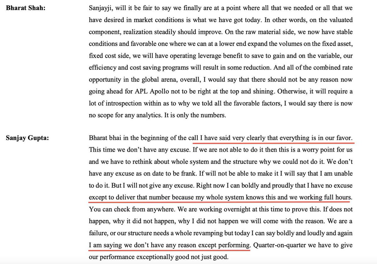 City_equity's tweet photo. Some concalls are worth reading👍

'Everything is in our favour - I have no excuse except to deliver the number'

Bold comments from APL Apollo Q2 call.

Must keep a track - Volume & Realisation likely to expand.

#AplApollo #aplapollo #apl