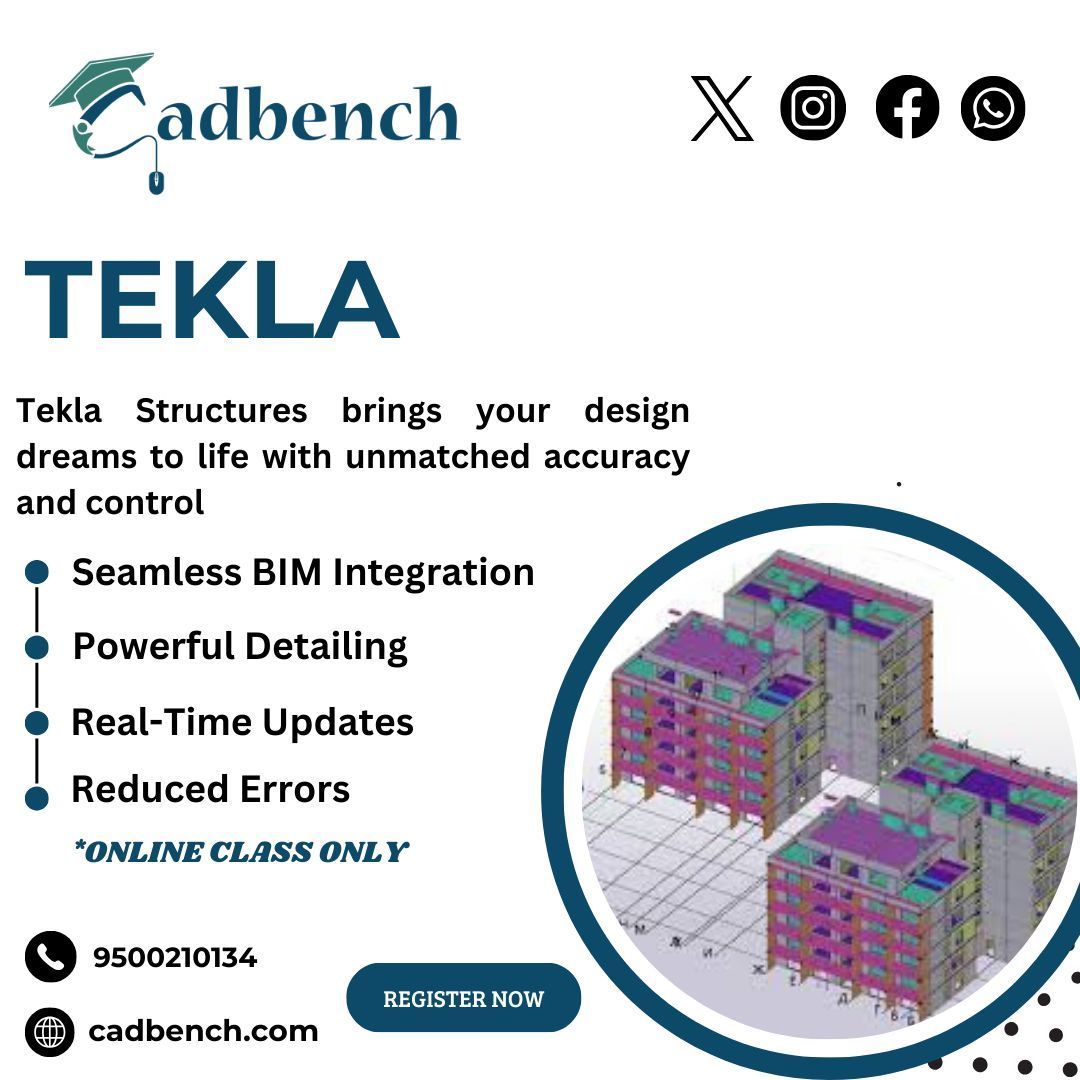 cadbench's tweet image. Join Cadbench and master Tekla Structures for unmatched accuracy and control in your projects. From Seamless BIM Integration to Powerful Detailing

Call us at 9500210134 or visit cadbench.com to get started today! 

#TeklaTraining #Cadbench #BIMIntegration #OnlineClass