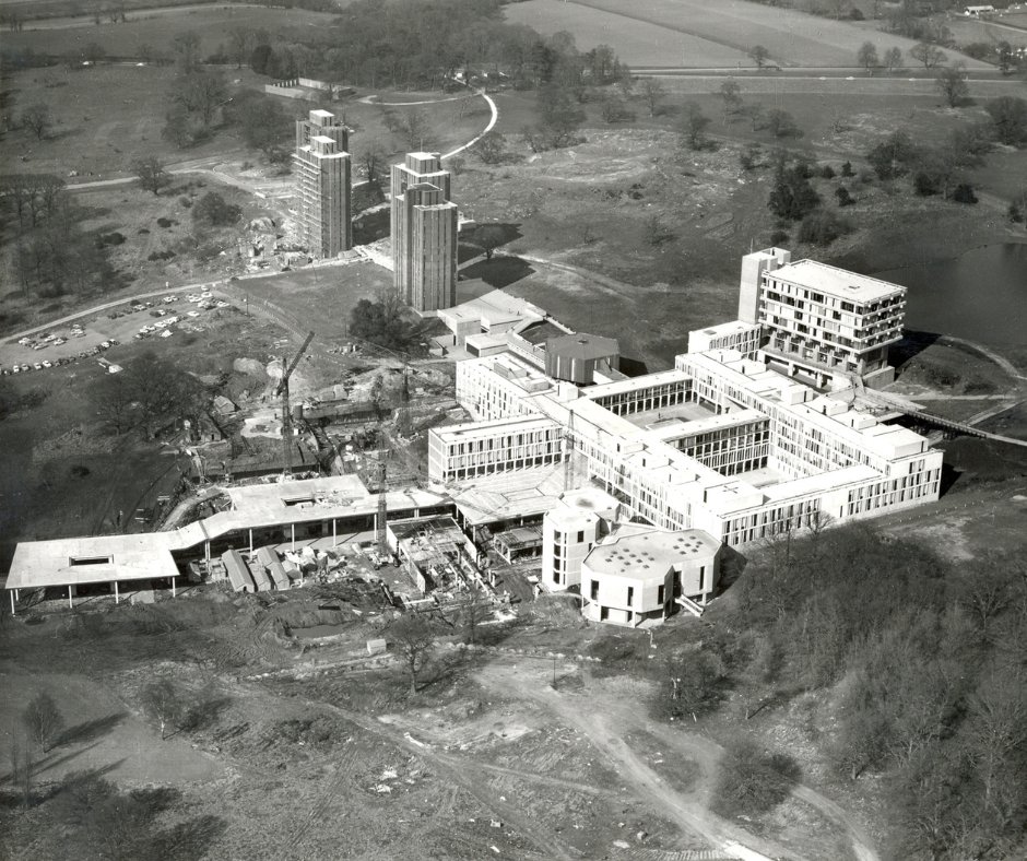Uni_of_Essex's tweet photo. Our Colchester Campus has spent 60 years making change happen. And the first big step was creating a place to nurture the thinkers and doers who have changed our world for the better.

We love this aerial shot of campus during the construction of the squares. https://t.co/s9Mgd8R0D3
