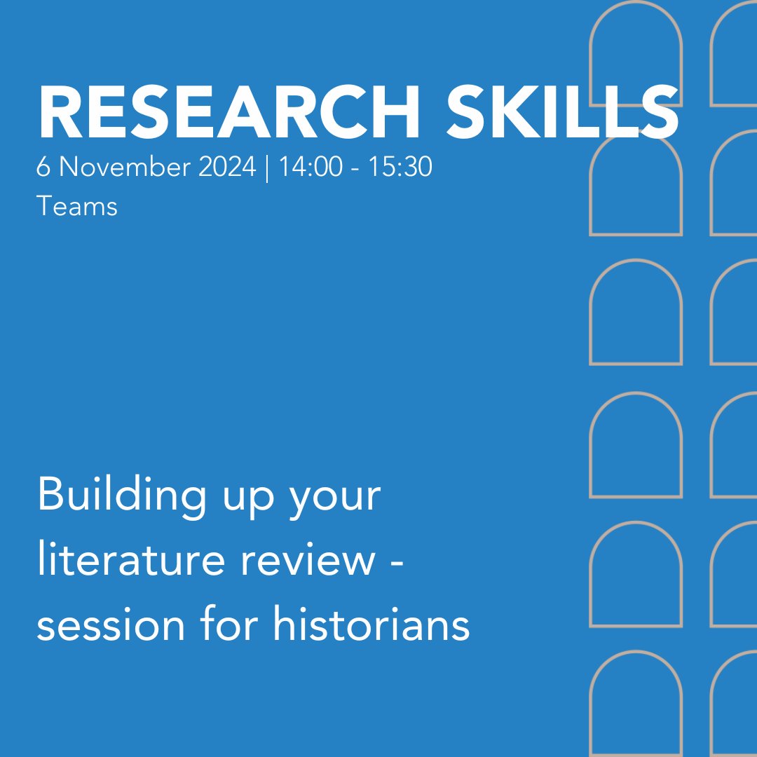 This Research Skills session will explore different tools and techniques to build up your literature review.

🔎 Building up your literature review - session for historians
📆 6 November, 14:00 - 15:30
📍 Teams
🔗 loom.ly/gb284KE 

#euilibrary #eui #researchskills