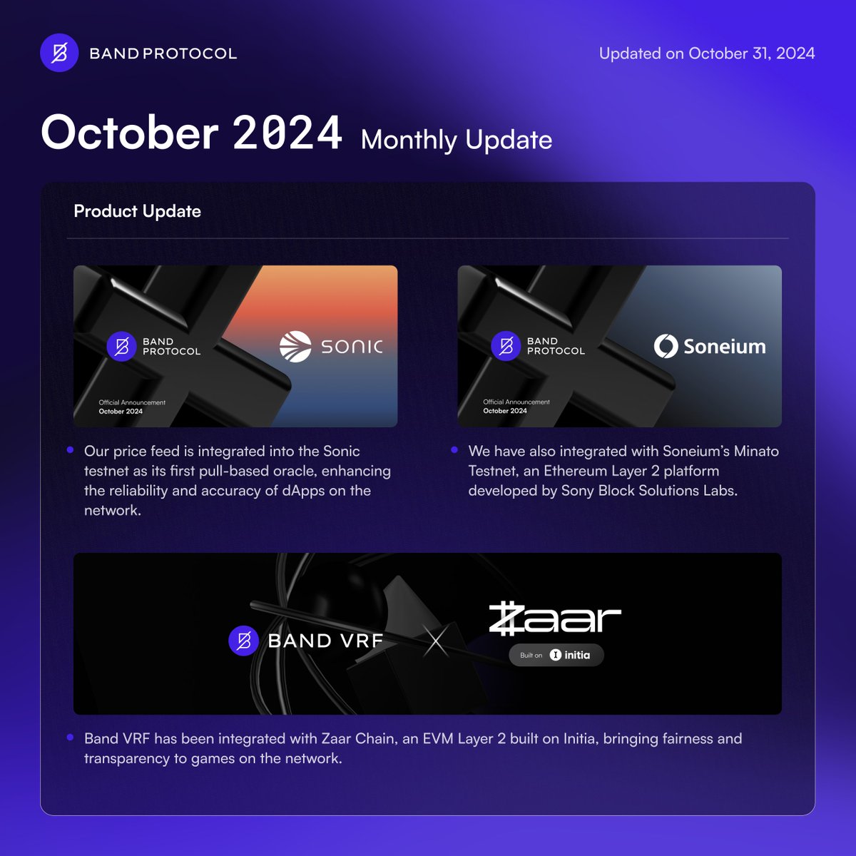 BandProtocol's tweet image. 2/ Dive into more details on #bandprotocol&apos;s October 2024 updates now! ⬇️