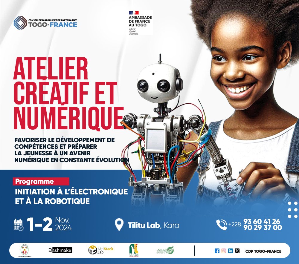 Des filles de #Kara et #Sokodé ont été initiées à l' #électronique et à la #robotique ce 1 et 2 Nov aucours d'un aletier #créatif et #numérique pour leur donner des compétences solide en technologie
#AfriStack #dashmake #cdptogofrance #lafranceautogo #TechEducative #team228 #stem