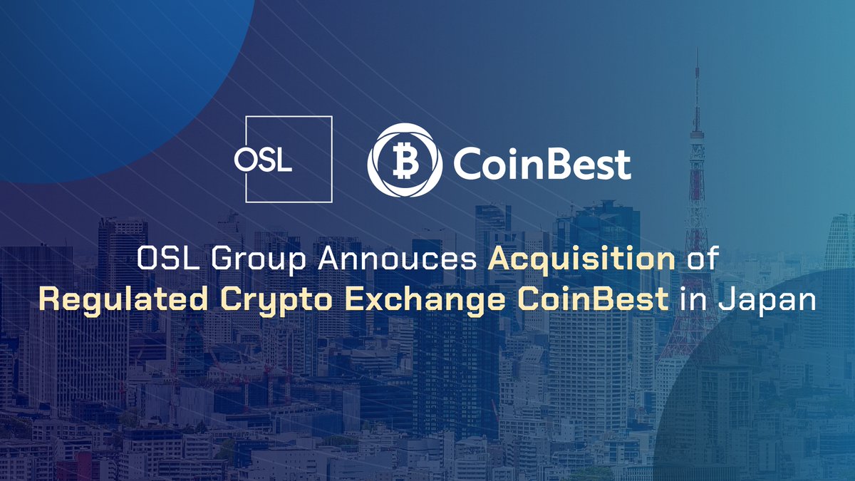 OSL Group Enters Japanese Market with CoinBest Acquisition! 🇭🇰🇯🇵 OSL Group  Limited (https://t.co/fKKUSQkzv1) has signed an agreement to acquire an  81.38% stake in CoinBest K.K., a regulated crypto exchange in Japan. This
