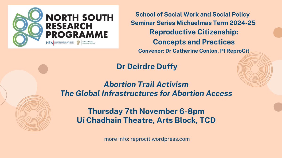 Dr Kate Antosik-Parsons (@drartypants) on Twitter photo Looking forward to our 4th ReproCit: Concepts & Practices Seminar
Deirdre Duffy <a href="/dnduffy/">Deirdre Duffy</a> will be talking Abortion Trail Activism with <a href="/ailbhes/">Ailbhe Smyth</a> & @m_gilmartin <a href="/conlonce/">catherine conlon</a> 7 Nov 6-8pm Uí Chadhain Theatre Arts Block TCD All Welcome #abortion #ReproCit #NSRP Looking forward to our 4th ReproCit: Concepts & Practices Seminar
Deirdre Duffy <a href="/dnduffy/">Deirdre Duffy</a> will be talking Abortion Trail Activism with <a href="/ailbhes/">Ailbhe Smyth</a> & @m_gilmartin <a href="/conlonce/">catherine conlon</a> 7 Nov 6-8pm Uí Chadhain Theatre Arts Block TCD All Welcome #abortion #ReproCit #NSRP