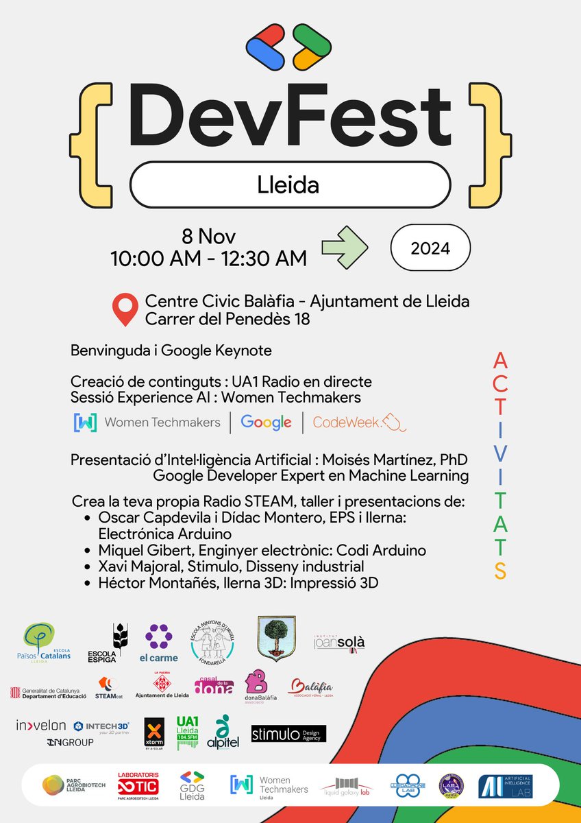 andreu ibanez (@andreuibanez) on Twitter photo #Devfest #Lleida is happening this Friday, Nov 8, with around 600 attendees local and remote, 8 schools, and 10 speakers. We'll talk Google's AI with our GDE <a href="/moisipm/">Moisés M. Martínez (at home 🏡)</a> and have <a href="/Ua1FM/">UA1 Lleida Ràdio</a> Radio STEAM track and a Experience AI session running AI models locally. gdg.community.dev/events/details… #Devfest #Lleida is happening this Friday, Nov 8, with around 600 attendees local and remote, 8 schools, and 10 speakers. We'll talk Google's AI with our GDE <a href="/moisipm/">Moisés M. Martínez (at home 🏡)</a> and have <a href="/Ua1FM/">UA1 Lleida Ràdio</a> Radio STEAM track and a Experience AI session running AI models locally. gdg.community.dev/events/details…