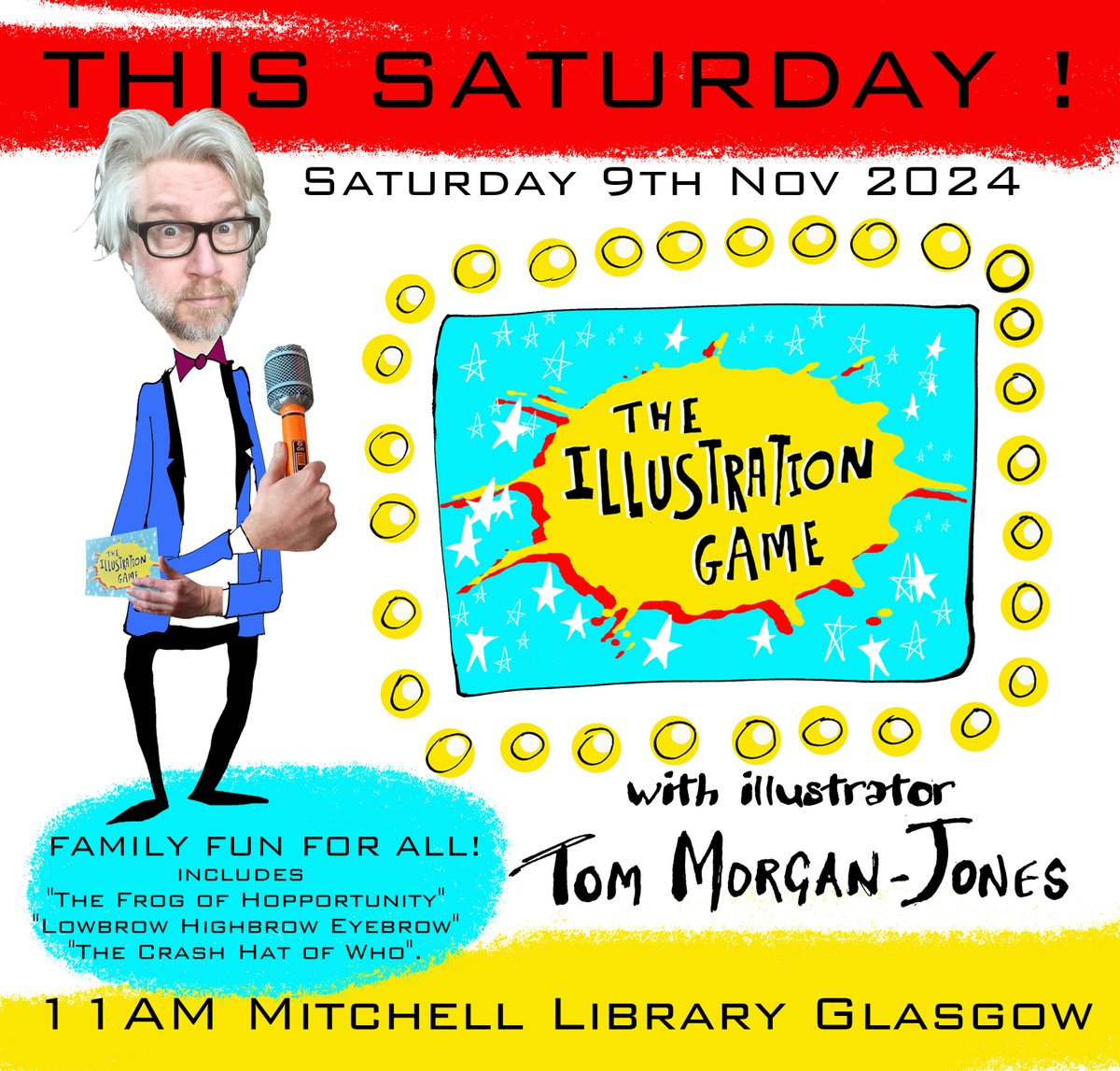 Tom Morgan-Jones (@tommorganjones) on Twitter photo C'mon down! I'll be wearing my best velvet jacket, bow tie & trainers. Find out about mark-making & how book illustration works while having a lotta fun for all the family! It sure will be... Nice to see, to see you...Nice
#WeeWrite.
<a href="/AyeWrite/">Aye Write</a>
<a href="/GlasgowLib/">Glasgow Libraries</a>
glasgowlife.org.uk/event/1/tom-mo… C'mon down! I'll be wearing my best velvet jacket, bow tie & trainers. Find out about mark-making & how book illustration works while having a lotta fun for all the family! It sure will be... Nice to see, to see you...Nice
#WeeWrite.
<a href="/AyeWrite/">Aye Write</a>
<a href="/GlasgowLib/">Glasgow Libraries</a>
glasgowlife.org.uk/event/1/tom-mo…