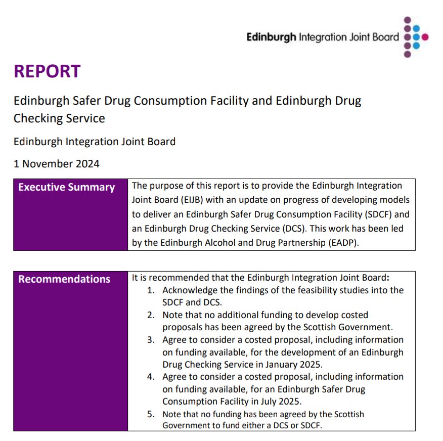 SCFedi's tweet photo. Last week, the EIJB released their Report on Edinburgh's Safer Consumption Facilities and the (lack of) progress that has been made.

Nearly a year after our campaign forced the delayed report to be released, and further drug deaths in 2024, we continue to see further delays. https://t.co/hBtQsRvkjd