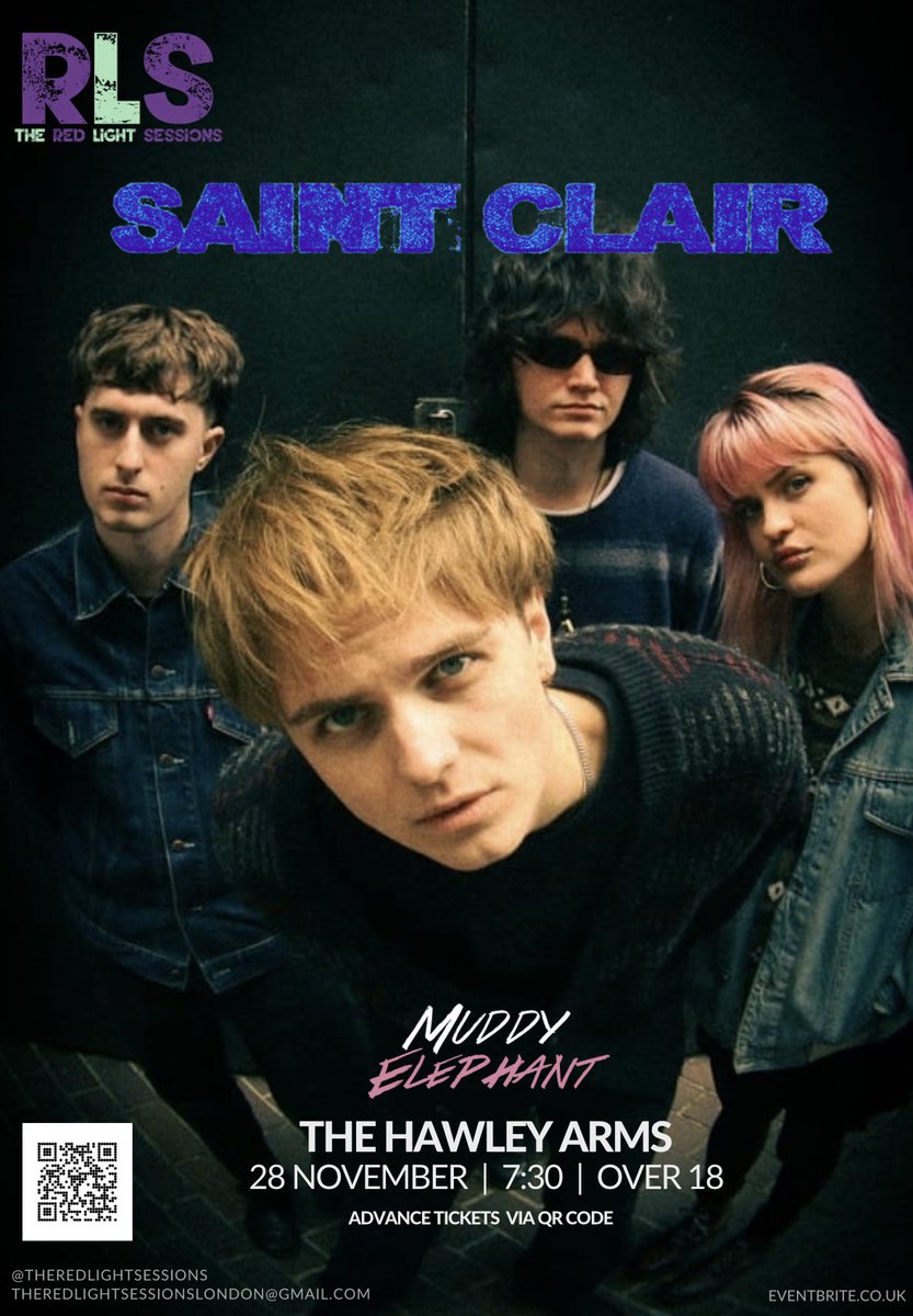 🎟️ Tickets now on sale for our last show of 24 before we take a break until 2025! 

SAINT CLAIR / MUDDY ELEPHANT
Hawley Arms, Camden Town
28/11/24, 7:30pm, Over 18

Only £2 - WOW! (You can pay more if you like - goes to the bands) #redlightsessions 

eventbrite.co.uk/e/the-rls-pres…