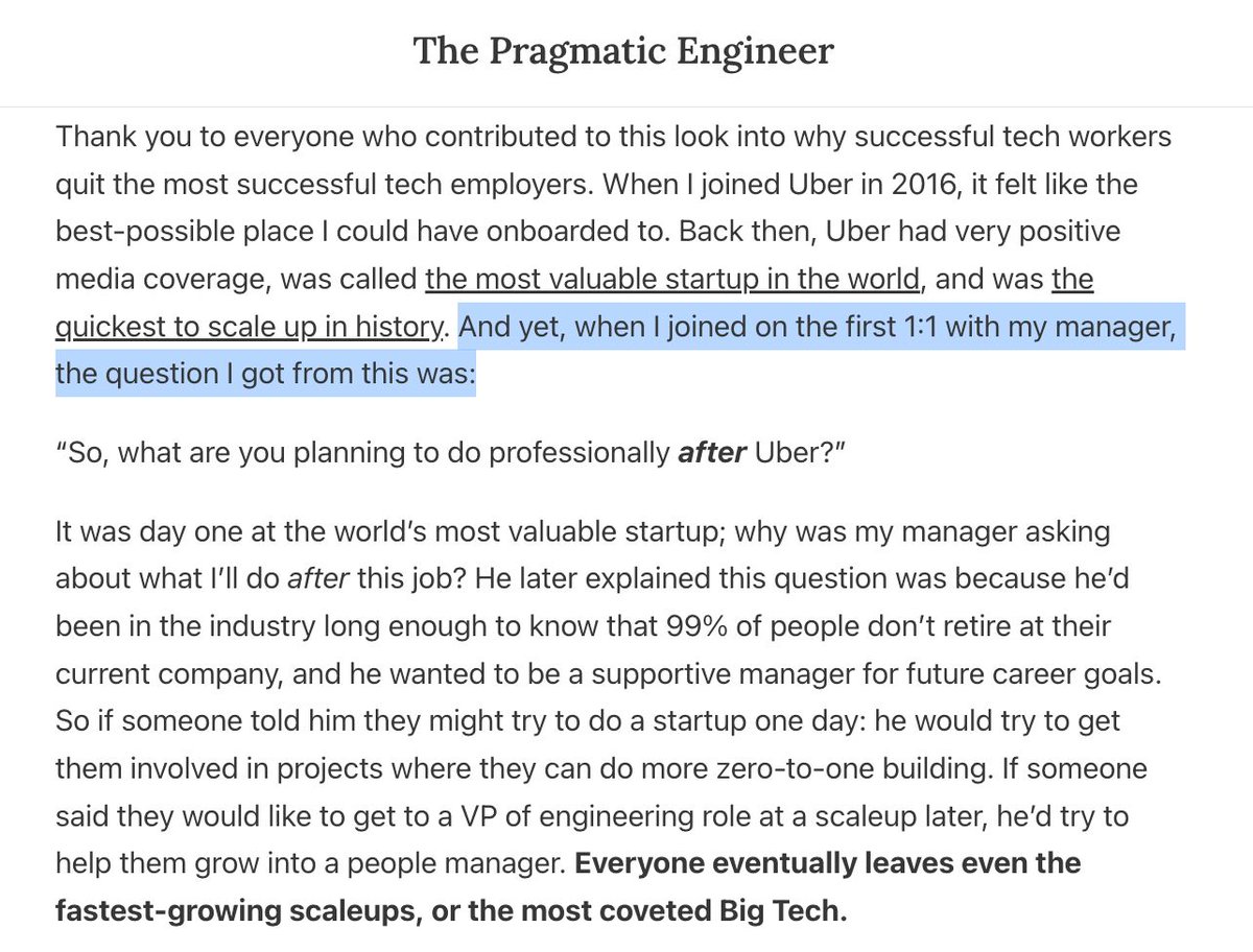 Still remember the most unexpected question during my first 1:1 when I joined my new team at what felt like the dream company at the time.

My manager was both more realistic, and also someone who wanted to help people grow in their career - even when outside the company.