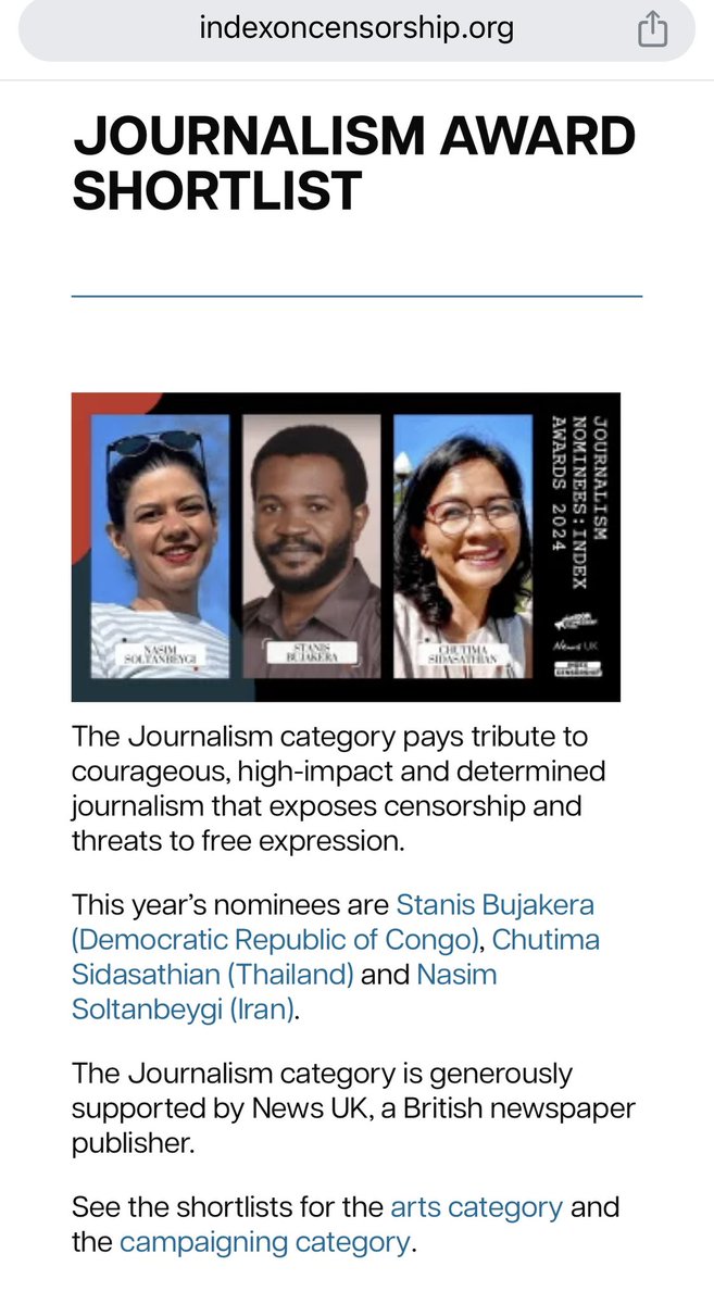 Journalist Chutima Sidasathian shortlisted for major international award   
indexoncensorship.org/awards-2024-jo…