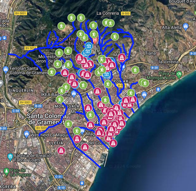 oriolllado's tweet photo. ⛈️ En dies com avui, més important que mai entendre (i conèixer) la natura sota l'asfalt. Gràcies a @Oriol_RB, mapa de rieres (↙️ esquerra) i turons geolocalitzats (↘️ dreta), ampliable en aquest mapa ➡️https://t.co/EuhYTNWGTB. #Badalona https://t.co/2PEcIm6F7h