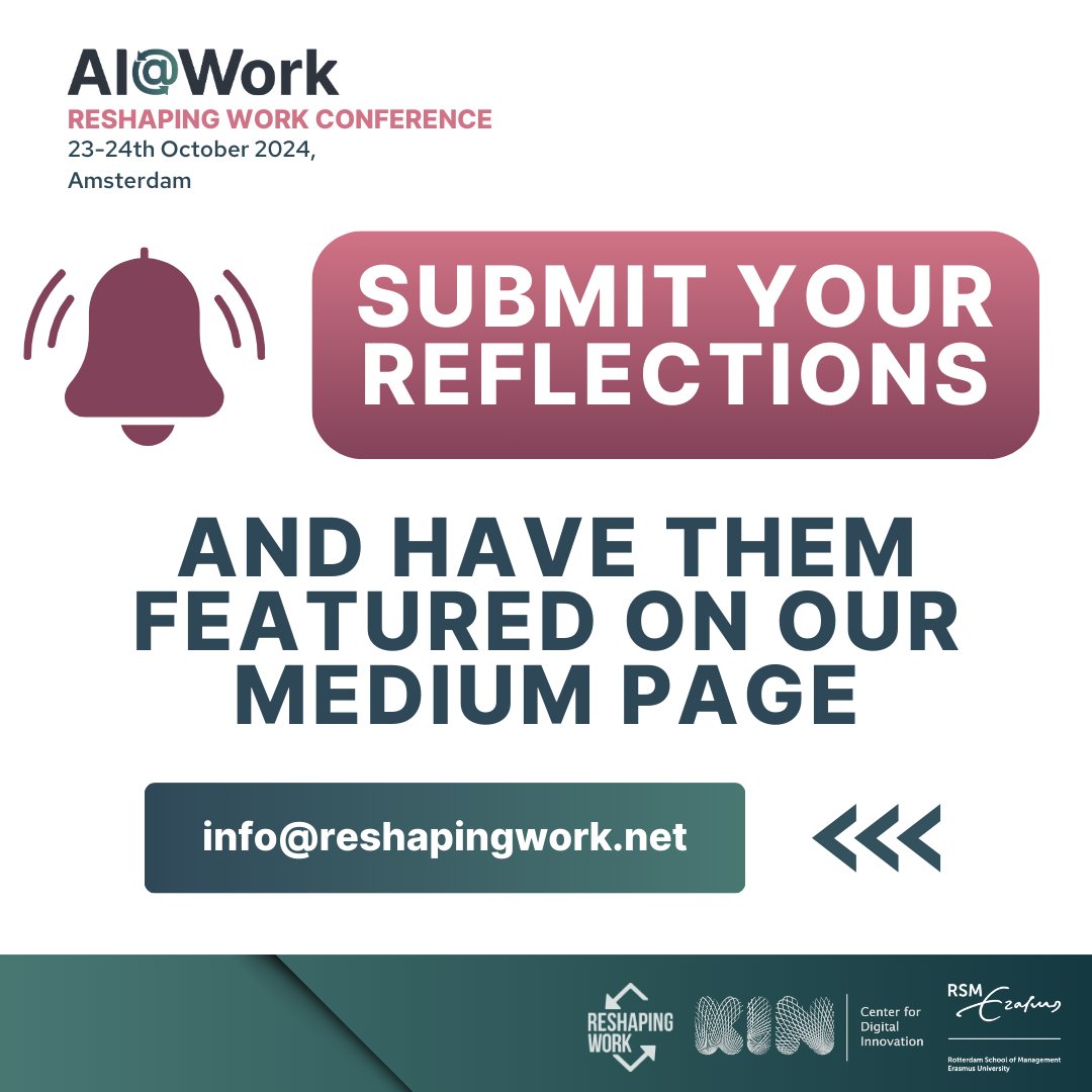 Reshaping Work (@reshaping_work) on Twitter photo 🚨 Attention #AIatWork attendees! 🚨
Did our conference spark new ideas? Share your insights with us! 📝 Submit your blog to info@reshapingwork.net, and you could be featured on our Medium page! 🌐
Let's shape the future of work together! 🌍✨ #ReshapingWork2024 🚨 Attention #AIatWork attendees! 🚨
Did our conference spark new ideas? Share your insights with us! 📝 Submit your blog to info@reshapingwork.net, and you could be featured on our Medium page! 🌐
Let's shape the future of work together! 🌍✨ #ReshapingWork2024