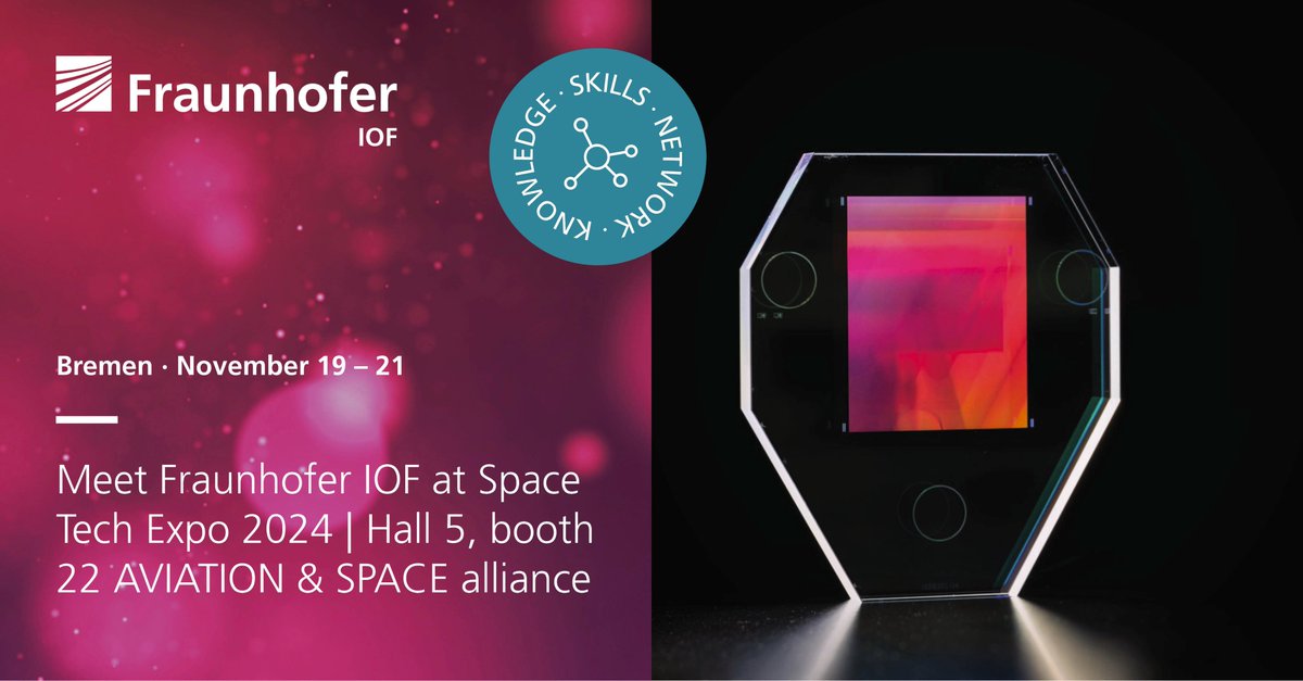 Fraunhofer IOF (@fraunhofer_iof) on Twitter photo #𝗨𝗽𝗰𝗼𝗺𝗶𝗻𝗴 | 𝗠𝗲𝗲𝘁 𝗙𝗿𝗮𝘂𝗻𝗵𝗼𝗳𝗲𝗿 𝗜𝗢𝗙 𝗮𝘁 <a href="/SpaceTechExpoEU/">Space Tech Expo Europe</a> 𝟮𝟬𝟮𝟰_Visit the joint booth M22 of the <a href="/Fraunhofer/">Fraunhofer-Gesellschaft</a> AVIATION&SPACE alliance in hall 5 of & meet our experts from November 19 – 21. iof.fraunhofer.de/en/events/fair… #𝗨𝗽𝗰𝗼𝗺𝗶𝗻𝗴 | 𝗠𝗲𝗲𝘁 𝗙𝗿𝗮𝘂𝗻𝗵𝗼𝗳𝗲𝗿 𝗜𝗢𝗙 𝗮𝘁 <a href="/SpaceTechExpoEU/">Space Tech Expo Europe</a> 𝟮𝟬𝟮𝟰_Visit the joint booth M22 of the <a href="/Fraunhofer/">Fraunhofer-Gesellschaft</a> AVIATION&SPACE alliance in hall 5 of & meet our experts from November 19 – 21. iof.fraunhofer.de/en/events/fair…