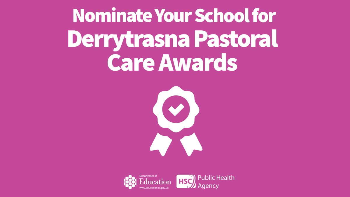 Education_NI's tweet image. The Department of Education, in partnership with the 
@publichealthni, is seeking nominations for exceptional pastoral care in schools.

The Derrytrasna Pastoral Care Award provides recognition to school communities that have demonstrated exceptional co-operative effort in…