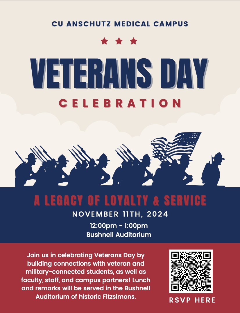 CU Center for COMBAT Research (@cucombatcenter) on Twitter photo Join us at <a href="/CUAnschutz/">CU Anschutz Medical Campus</a> to celebrate the heroic veterans who have served our country. This #VeteransDay2024 luncheon is open to all #veteran & #military connected students, faculty, staff, & partners who wish to show their support & join us in honoring their sacrifices. Join us at <a href="/CUAnschutz/">CU Anschutz Medical Campus</a> to celebrate the heroic veterans who have served our country. This #VeteransDay2024 luncheon is open to all #veteran & #military connected students, faculty, staff, & partners who wish to show their support & join us in honoring their sacrifices.