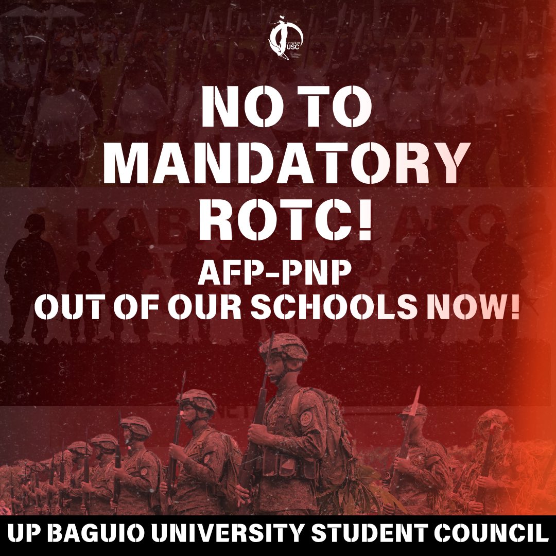JeyemBeeeeeee's tweet photo. No to Mandatory ROTC! Tutulan! Labanan! Huwag Pahintulutan!
Ako si JM, mula sa ANAKBAYAN UPB/UPB OUTCROP, nakikiisa laban sa pagraratsada ng pagsasabatas ng Mandatory Reserve Officers' Training Corps (ROTC).
#NoToMandatoryROTC
#DefendAcadFreedom https://t.co/q8qtSUjBcS