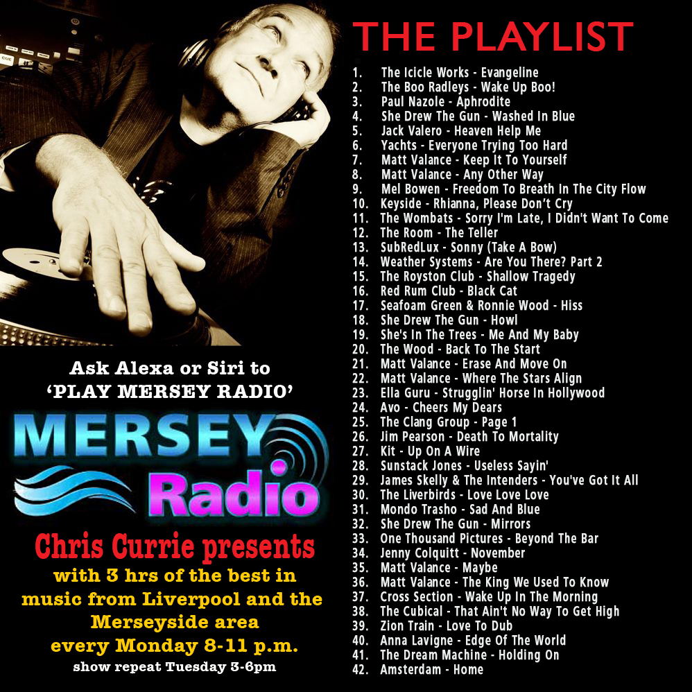 Chris Currie (@currieradioshow) on Twitter photo Never mind the fireworks just turn the music up for another 3hrs of Mersey musical delights on <a href="/MerseyRadio/">Mersey Radio</a> tonight from 8-11pm
JUST ASK YOUR SMART SPEAKER to 'PLAY MERSEY RADIO'
<a href="/empiresend/">Ian McNabb. Cultural attachΓ©: Kensington, L,pool.</a> <a href="/bowen_mel/">Mel Bowen & The Original Series</a> <a href="/keysideliv/">Keyside</a> <a href="/montaguesmusic/">The Montagues</a> <a href="/thewombats/">The WOMBATS</a> <a href="/DaveJacksonRoom/">Dave Jackson</a> <a href="/TheRoystonClub/">The Royston Club</a> Never mind the fireworks just turn the music up for another 3hrs of Mersey musical delights on <a href="/MerseyRadio/">Mersey Radio</a> tonight from 8-11pm
JUST ASK YOUR SMART SPEAKER to 'PLAY MERSEY RADIO'
<a href="/empiresend/">Ian McNabb. Cultural attachΓ©: Kensington, L,pool.</a> <a href="/bowen_mel/">Mel Bowen & The Original Series</a> <a href="/keysideliv/">Keyside</a> <a href="/montaguesmusic/">The Montagues</a> <a href="/thewombats/">The WOMBATS</a> <a href="/DaveJacksonRoom/">Dave Jackson</a> <a href="/TheRoystonClub/">The Royston Club</a>