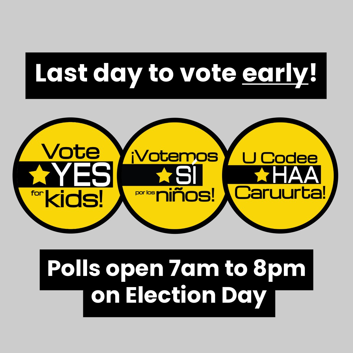 Yes4MPLSKids's tweet image. Today (11/4) is the last day to vote early!
Find locations and hours: vote.minneapolismn.gov/voters/vote-ea….
Polls are open on Election Day tomorrow from 7am to 8pm.