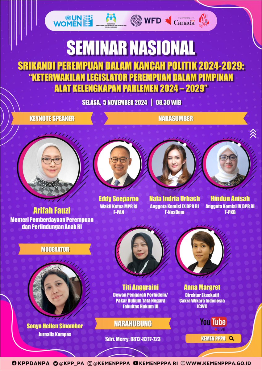 Proporsi perempuan di parlemen terus meningkat. Apakah artinya perempuan sudah setara dalam politik?

Ikuti diskusi bersama <a href="/kpp_pa/">Perempuan dan Anak</a>, <a href="/WFD_Democracy/">Westminster Foundation for Democracy (WFD)</a>, dan <a href="/unwomenid/">UN Women Indonesia</a> besok:
🗓 Selasa, 5 Nov 2024
🕣 08.30–12.00 WIB
💻 youtube.com/@KemenPPPARI
🔗 Zoom tertera di poster 👇