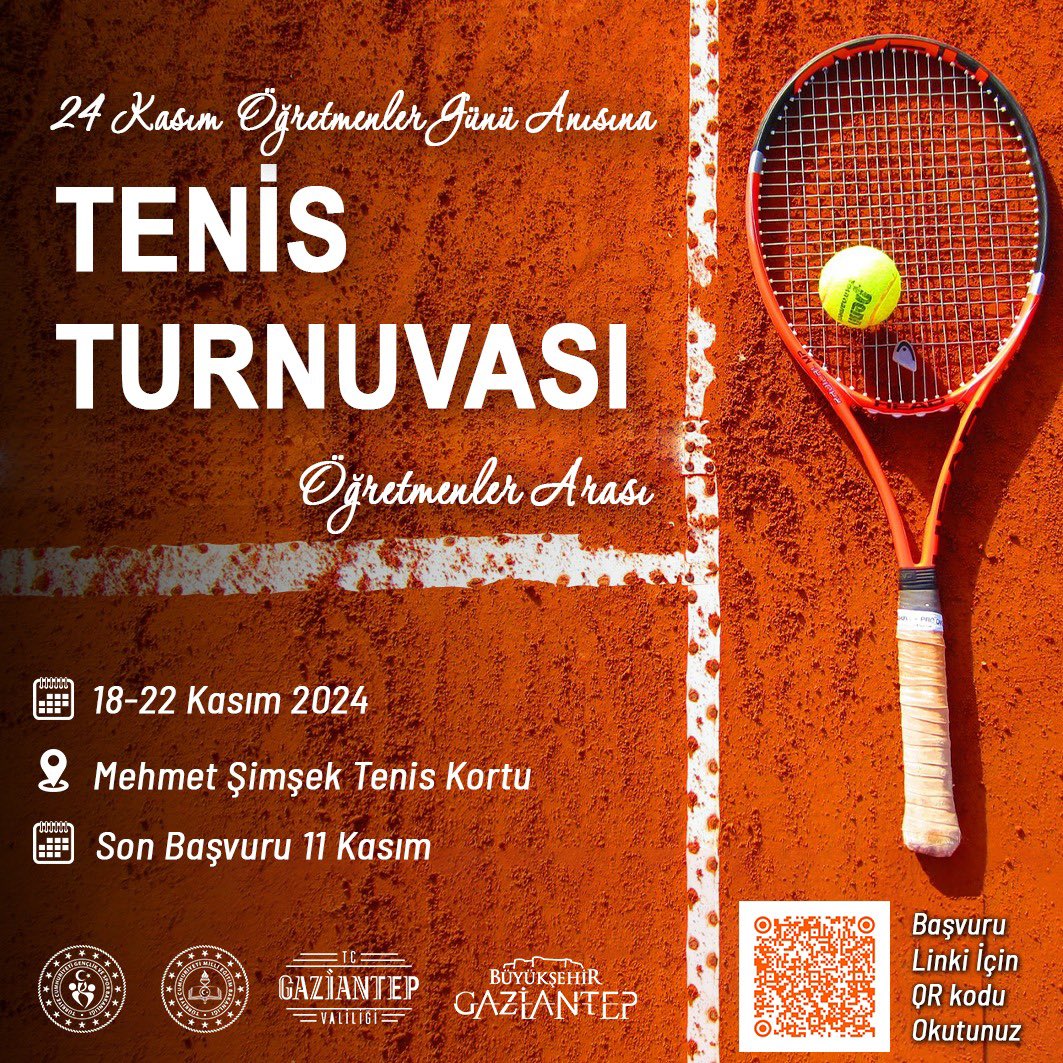 yasintepe's tweet photo. 24 Kasım Öğretmenler Günü anısına Tenis Turnuvası düzenlenecektir.

Sizleri aramızda görmekten büyük memnuniyet duyarız.🌼
Başvurularınızı afişin üzerinde bulunan QR kodu okutarak yapabilirsiniz.😊

📍Mehmet Şimşek Tenis Kompleksi
@FatmaSahin https://t.co/yh78D5h8GT