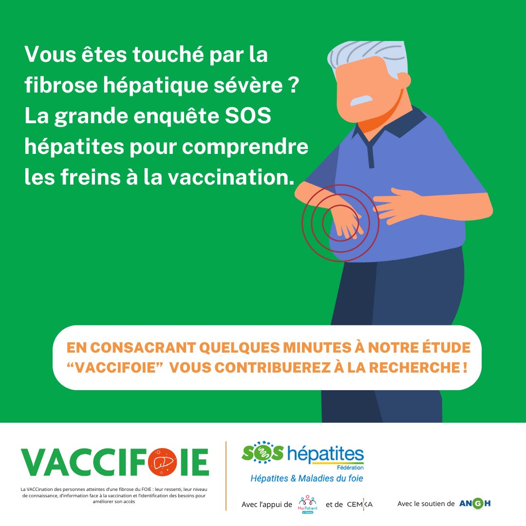 🙋‍♂️🙋‍♀️Vous êtes patient, concerné par la fibrose hépatique sévère et avez envie de partager votre expérience vis-à-vis de la #vaccination ?
🙌 On vous invite à faire entendre votre voix en participant à notre étude : moipatient.fr/mes-data/etude… !
❓Une question ? Appelez 0 800 004 372.