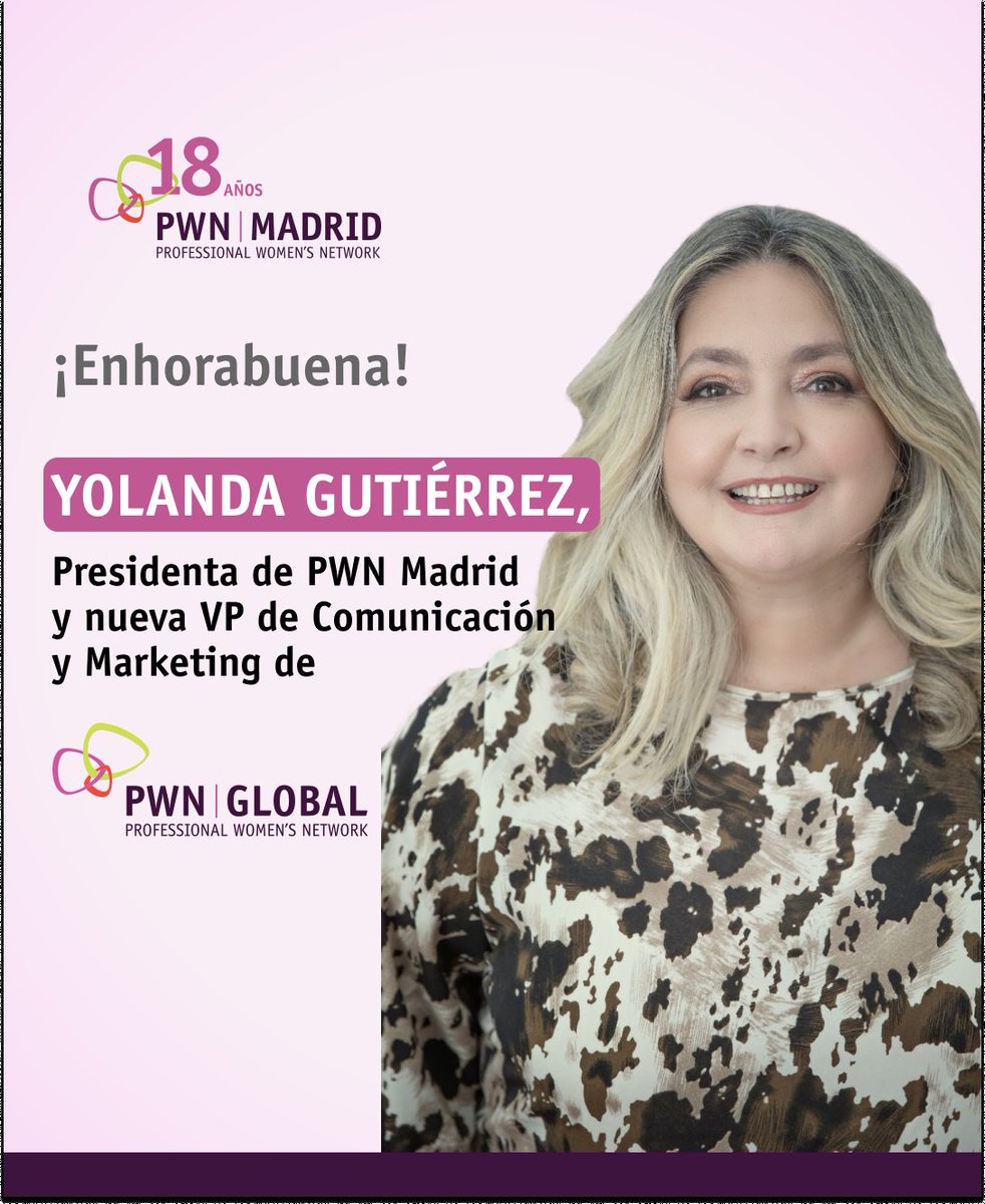¡Enhorabuena a Yolanda Gutiérrez, nuestra Presidenta de PWN Madrid, por su nombramiento como nueva VP de Comunicación y Marketing de PWN Global! 🌍 

¡Estamos contigo en este nuevo reto, Yolanda! 💪✨ 

#OrgulloPWN #LiderazgoFemenino #NetworkingGlobal