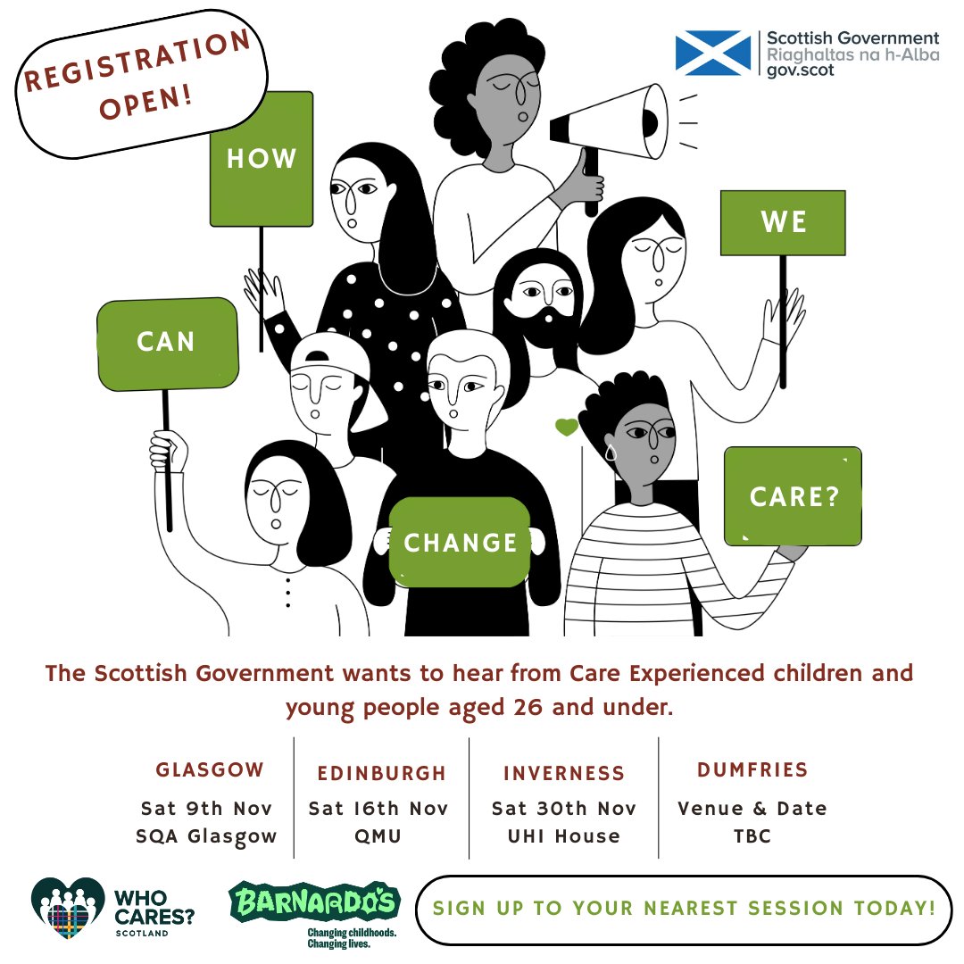 Coming to a town near you! We've teamed up with Barnardo's to tour the country and hear from Care Experienced people about what needs to be done to keep The Promise.

Our first two stops are in Glasgow and Edinburgh. Find out more and register to attend at ow.ly/tHeS50TZ7qt