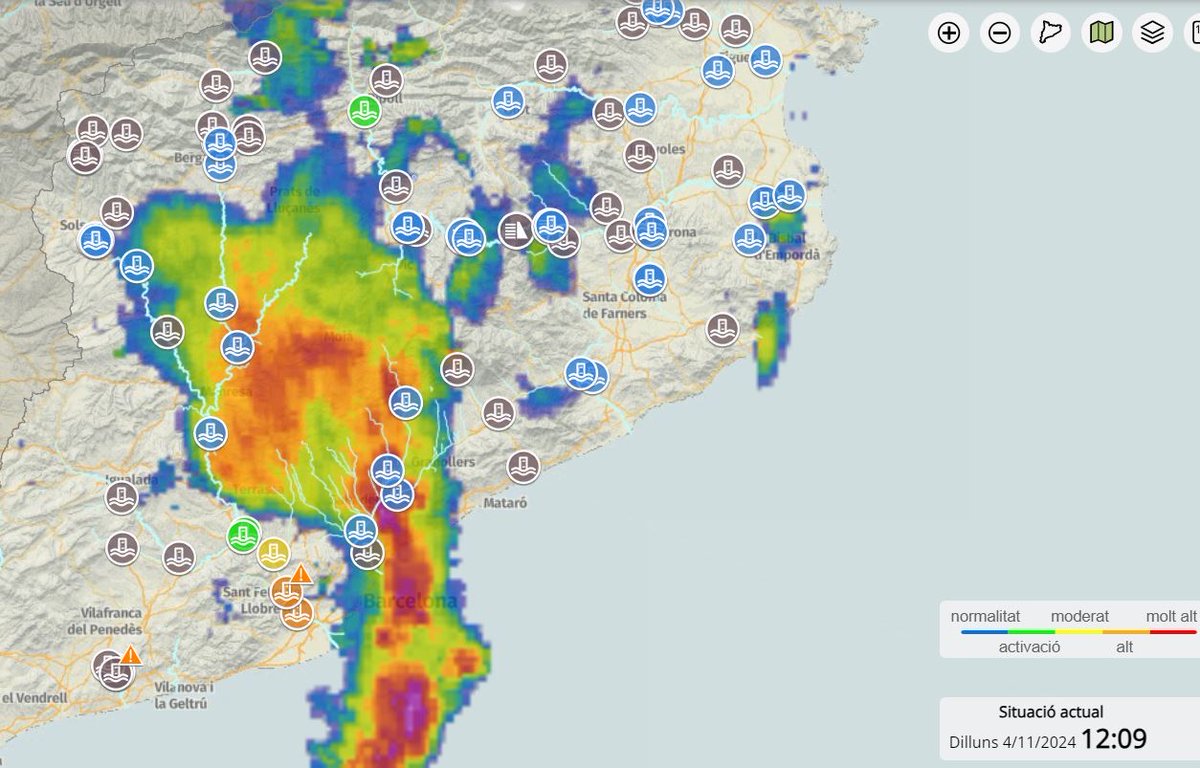 Avís de risc hidrològic per situació meteorològica adversa al Vallès Oriental i conca del Besòs. Les pluges poden, a més, fer créixer sobtadament rius i rieres que travessen municipis d’altres comarques adjacents.